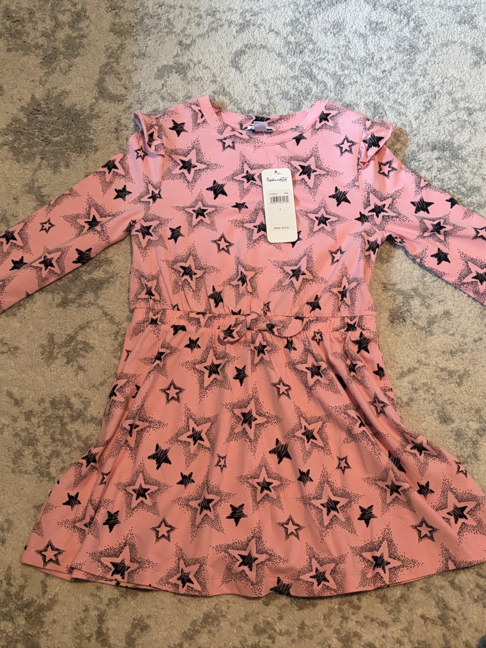 Splendid Pink Star Print Long Sleeve Dress